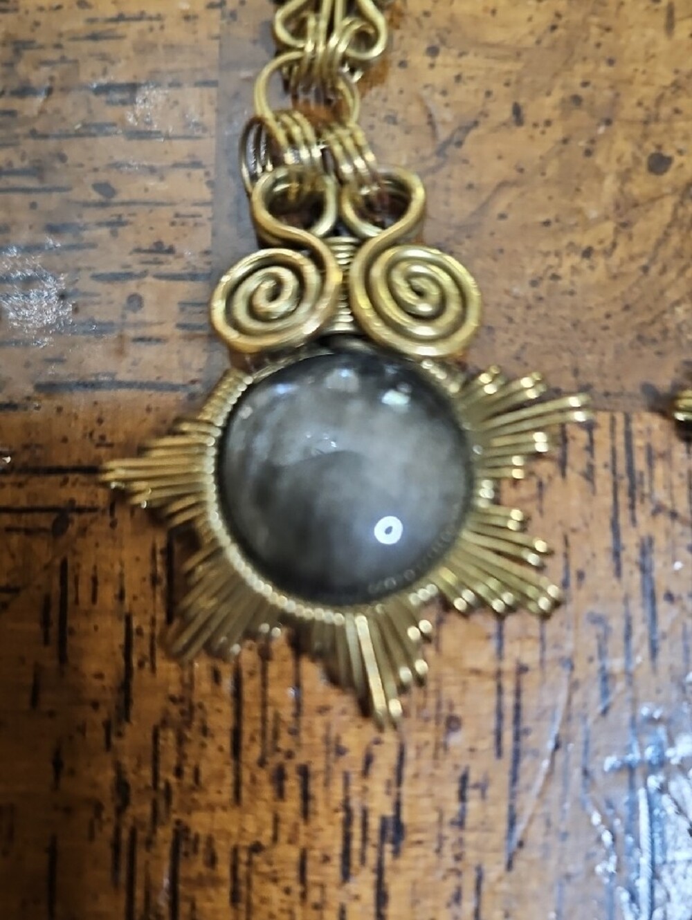 Gold-Tone Sunburst Dangle Earrings with Dark Gray Stone - Picture 3 of 7